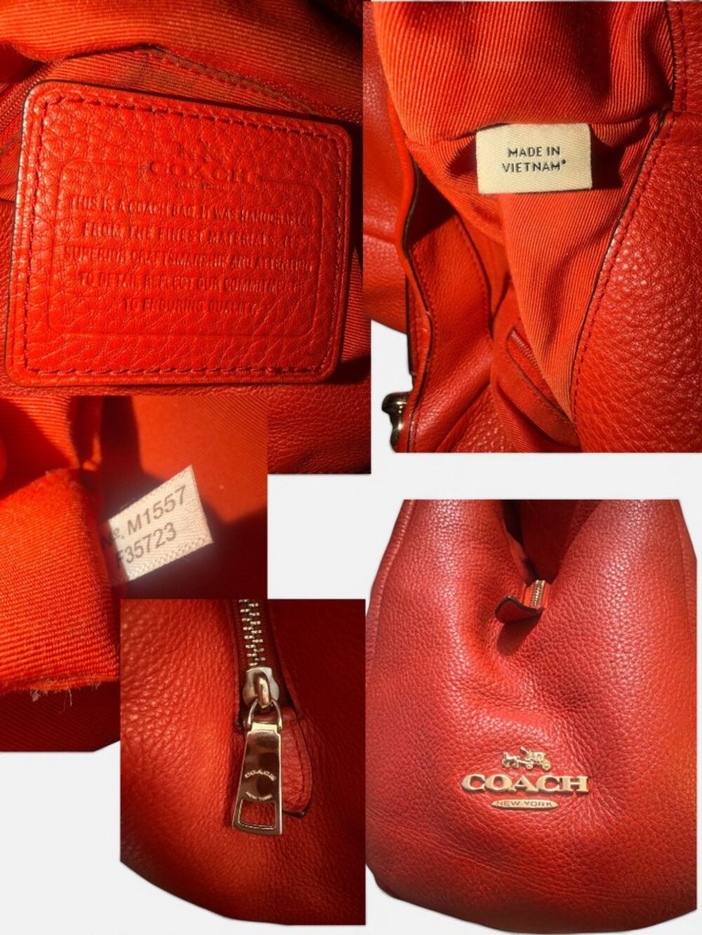 Coach Madison Phoebe Hobo F35723 Carmine Red Pebbled Leather Brass Shoulder Bag - Picture 9 of 10